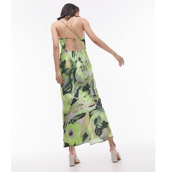 Topshop Dresses & Skirts - Topshop Women's Size 10 Green Floral Cami Slip Midi Dress